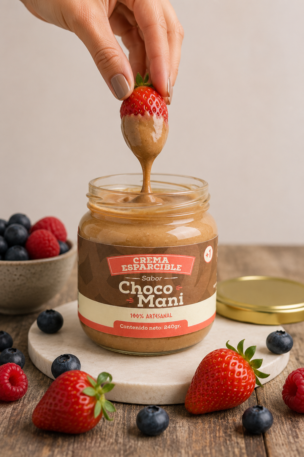 Frasco de crema esparcible de choco maní