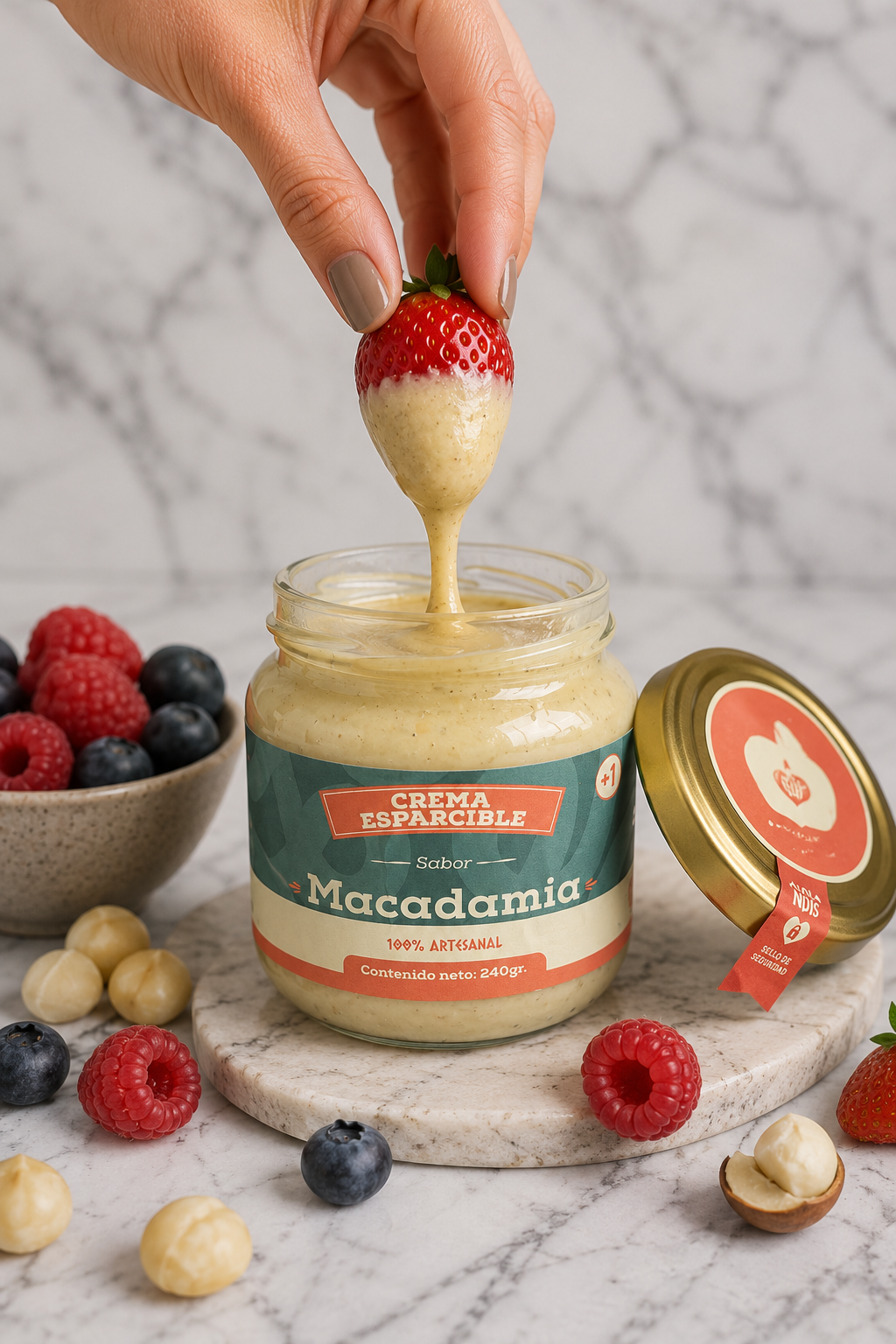Frasco de crema esparcible de macadamia