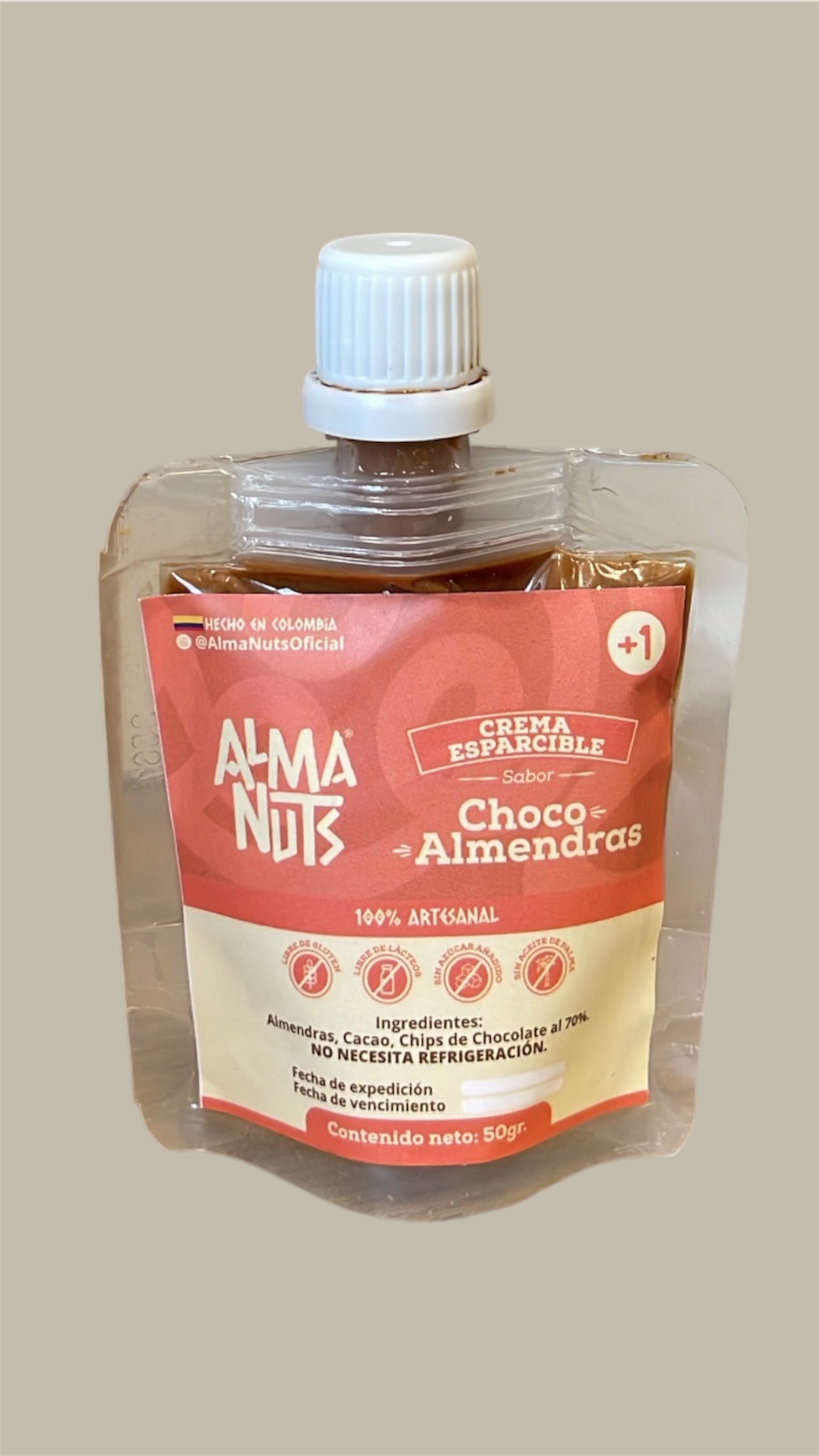 Crema esparcible de choco almendra doy pack por 50grs